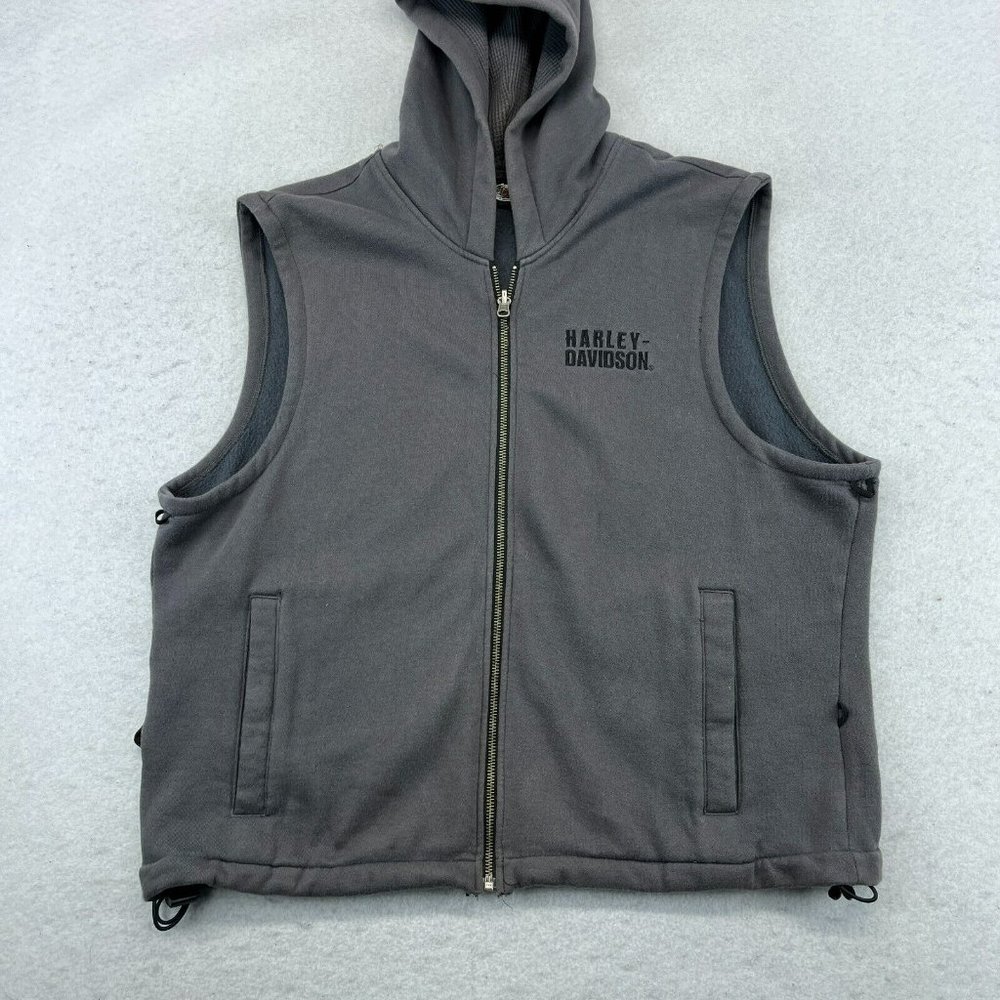 Harley Davidson Hoodie Vest Men's Large Sleeveless Full Zip Logo Pockets.